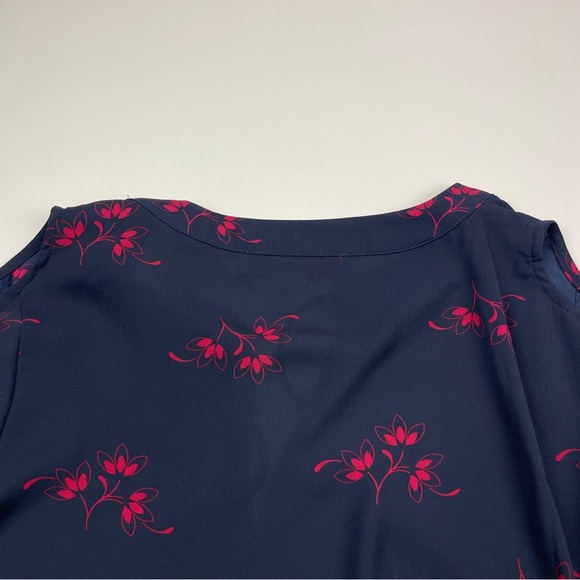 LOFT Women's Size Large Cold Shoulder Blue Floral Long Sleeve V-Neck Blouse - Picture 5 of 14